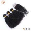 Hot selling great feelback no tangle no shedding 100%mongolian kinky curly hair bundle with closure